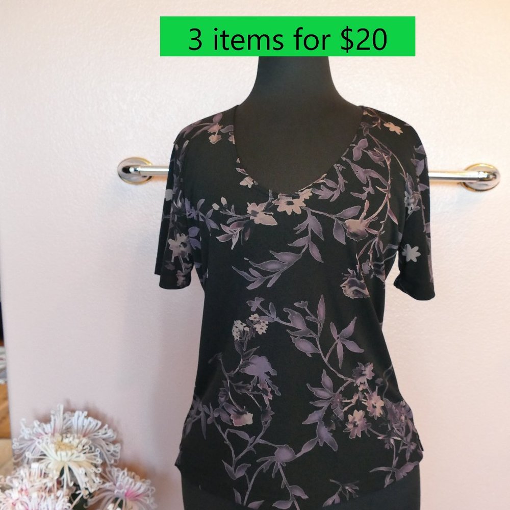 Theo Black Shirt with Purple Flowers- Size P/L